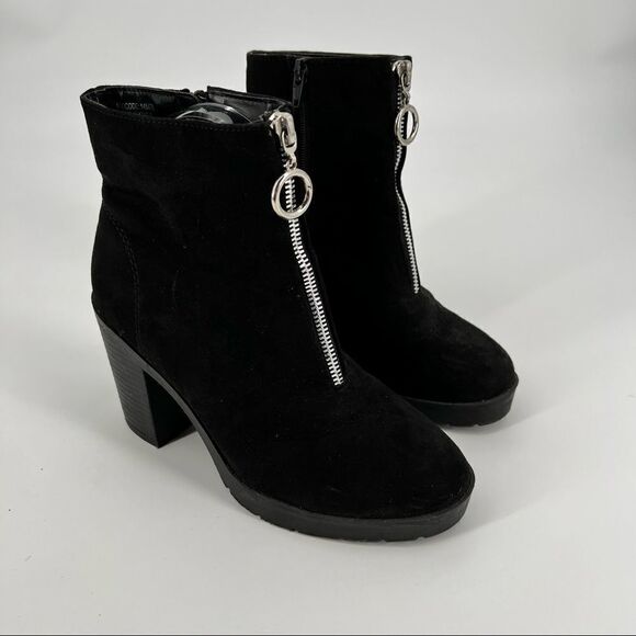 Primark Wide Fit Suede Bootie Size 6 chunky Y2k inspired zipper front disco - Picture 2 of 13
